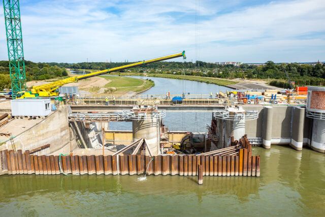 Large infrastructure construction on a dam.